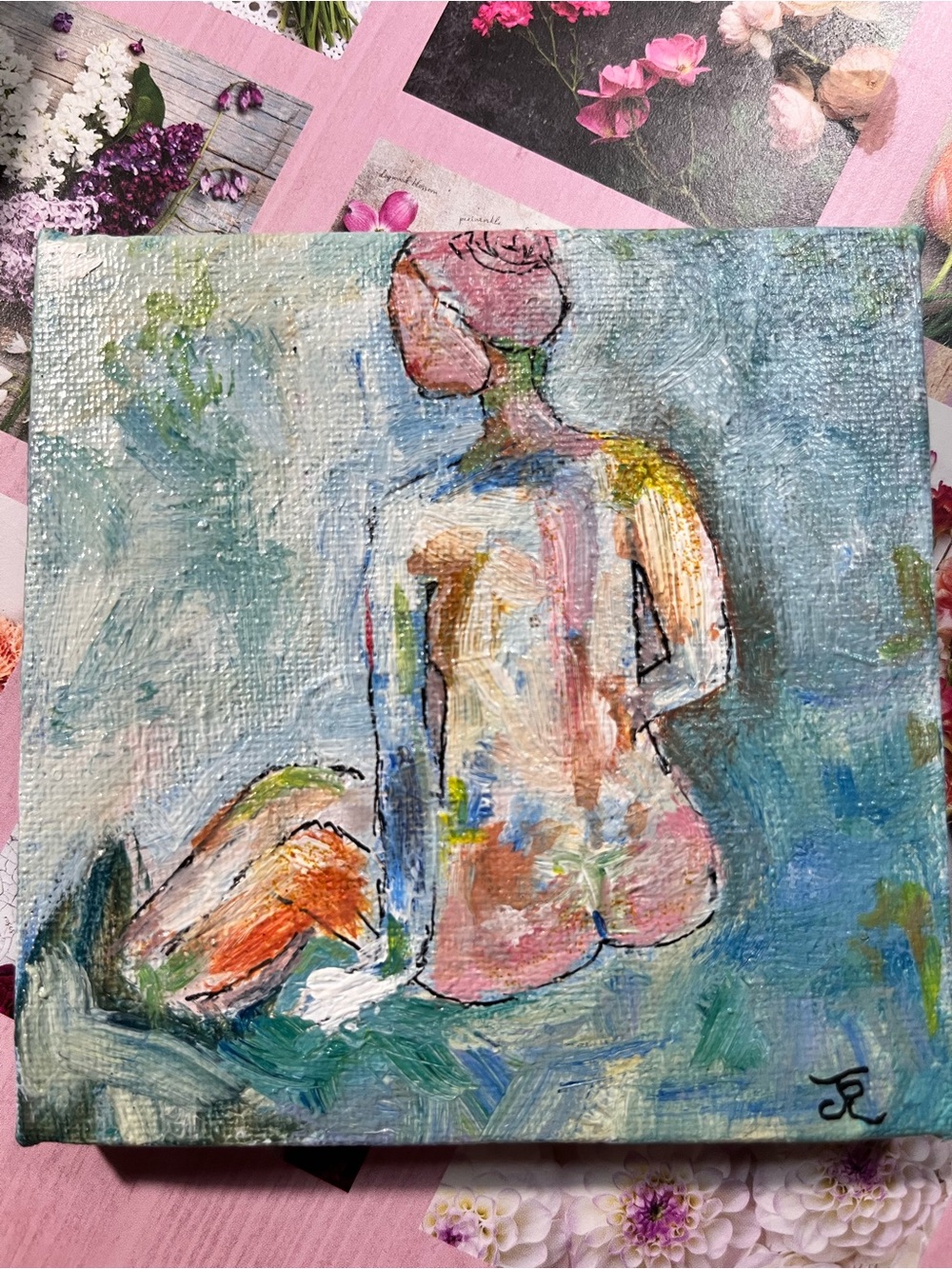 Original acrylic 4x4” mini abstract nude “Mimi”